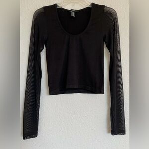 Forever 21 XXI | Medium | Black Crop Top with Sheer Long Sleeves